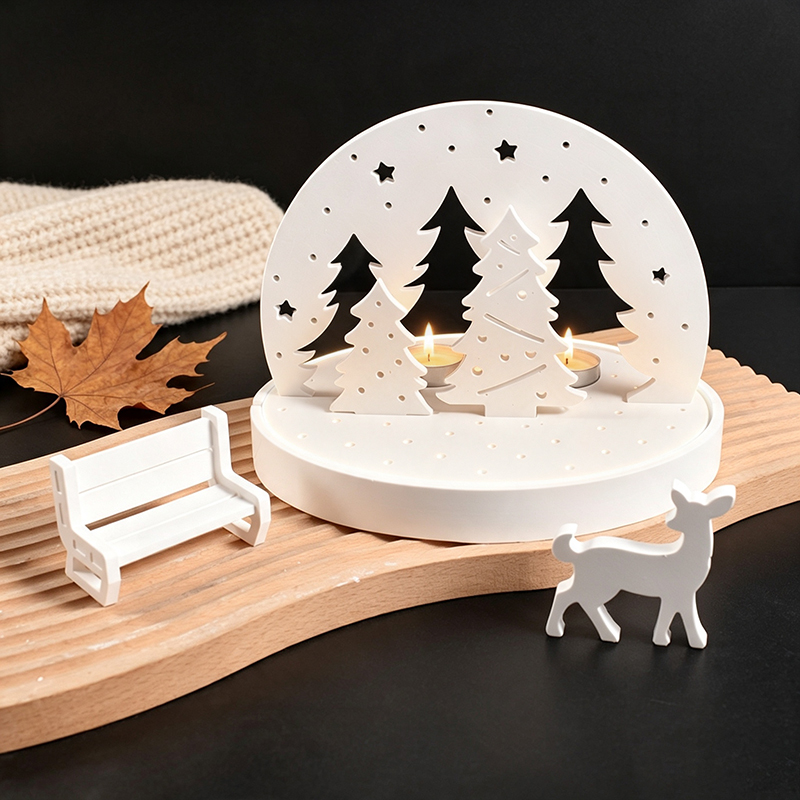 Candle Making Kit - クリスマスエルクティーライトキャンドルホルダーシリコンモールド、3Dレジンプラスタートレイモールドキット、DIY冬景色ランプベースクラフトツールセット