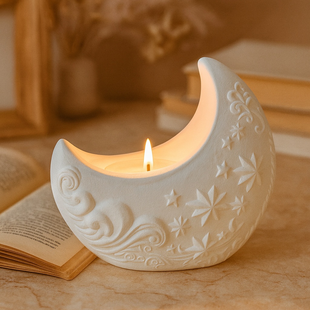 Candle Making Process - 3Dレリーフムーン石膏樹脂型DIYキャンドルホルダー石鹸作りコンクリート注入型装飾プロセス型ロマンチックな雰囲気