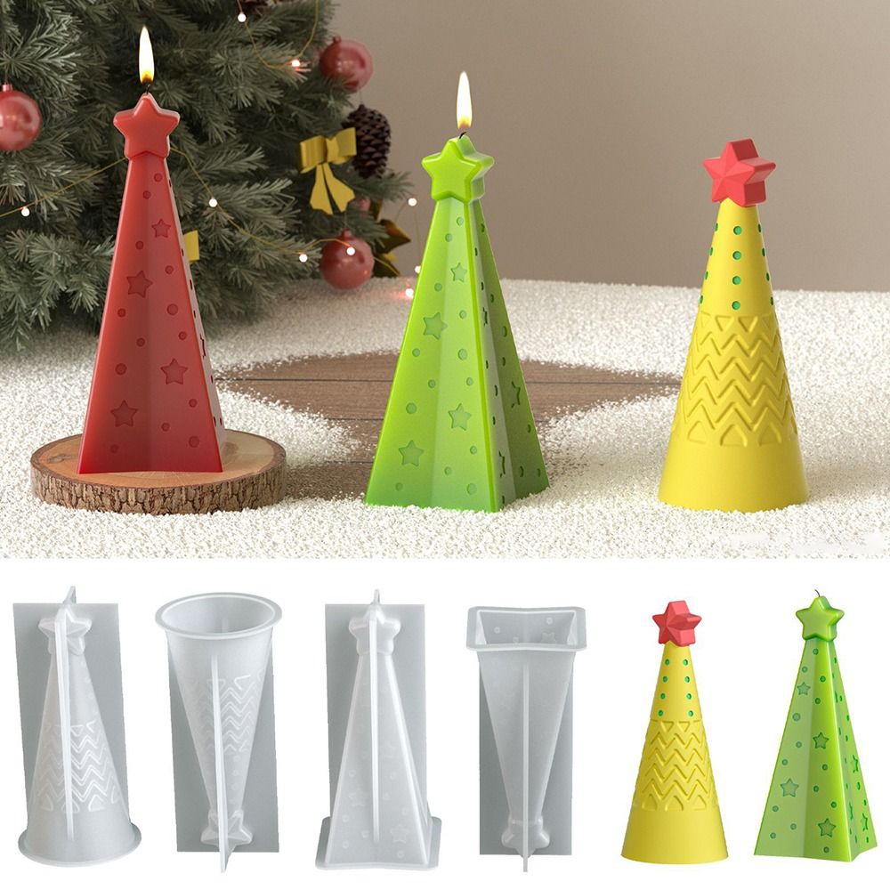 Candle Making Kit Xmas - シリコン製クリスマスコーンキャンドル型 クリスタルエポキシ樹脂石鹸オーナメント型 簡単に型抜きできるDIYクラフトキャンドル作成キット クリスマスデコレーション