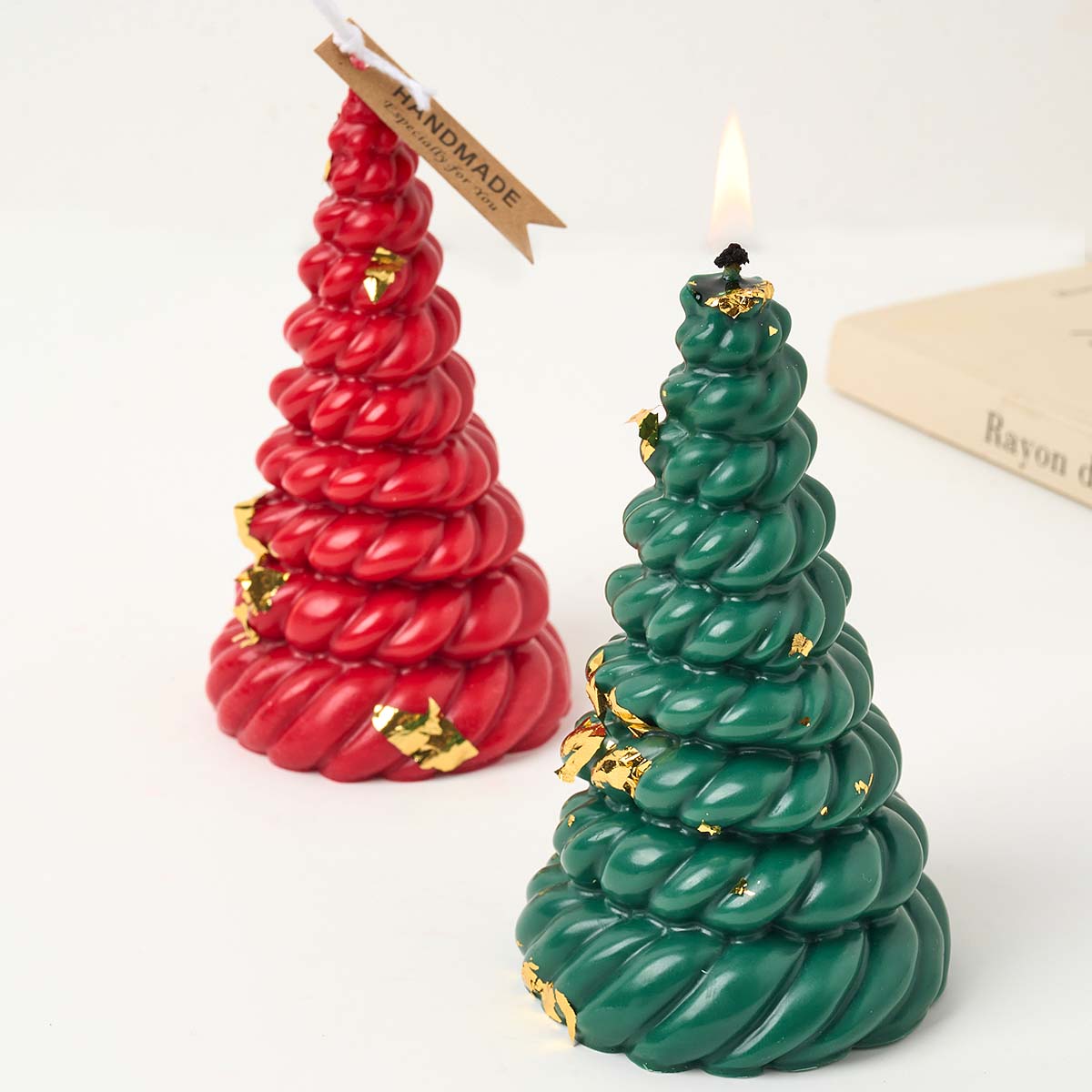 Candle Making Kit Xmas - 3D麻ロープクリスマスツリーシリコンキャンドル型、DIYクリスマスキャンドル、石鹸作りキット、石膏樹脂ベーキングツール、ホームホリデーギフト