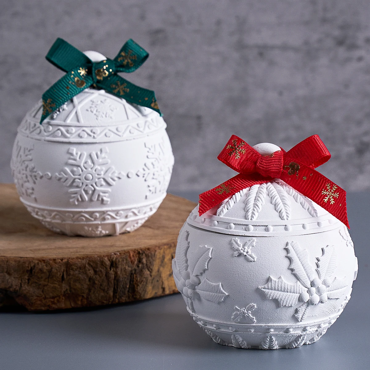 Candle Making Kit Xmas - クリスマスラウンドボールキャンドルジャーシリコンモールドDIYレリーフ雪ベリー収納ボックスキットモールド石膏樹脂クラフトメイキングクリスマスデコレーション