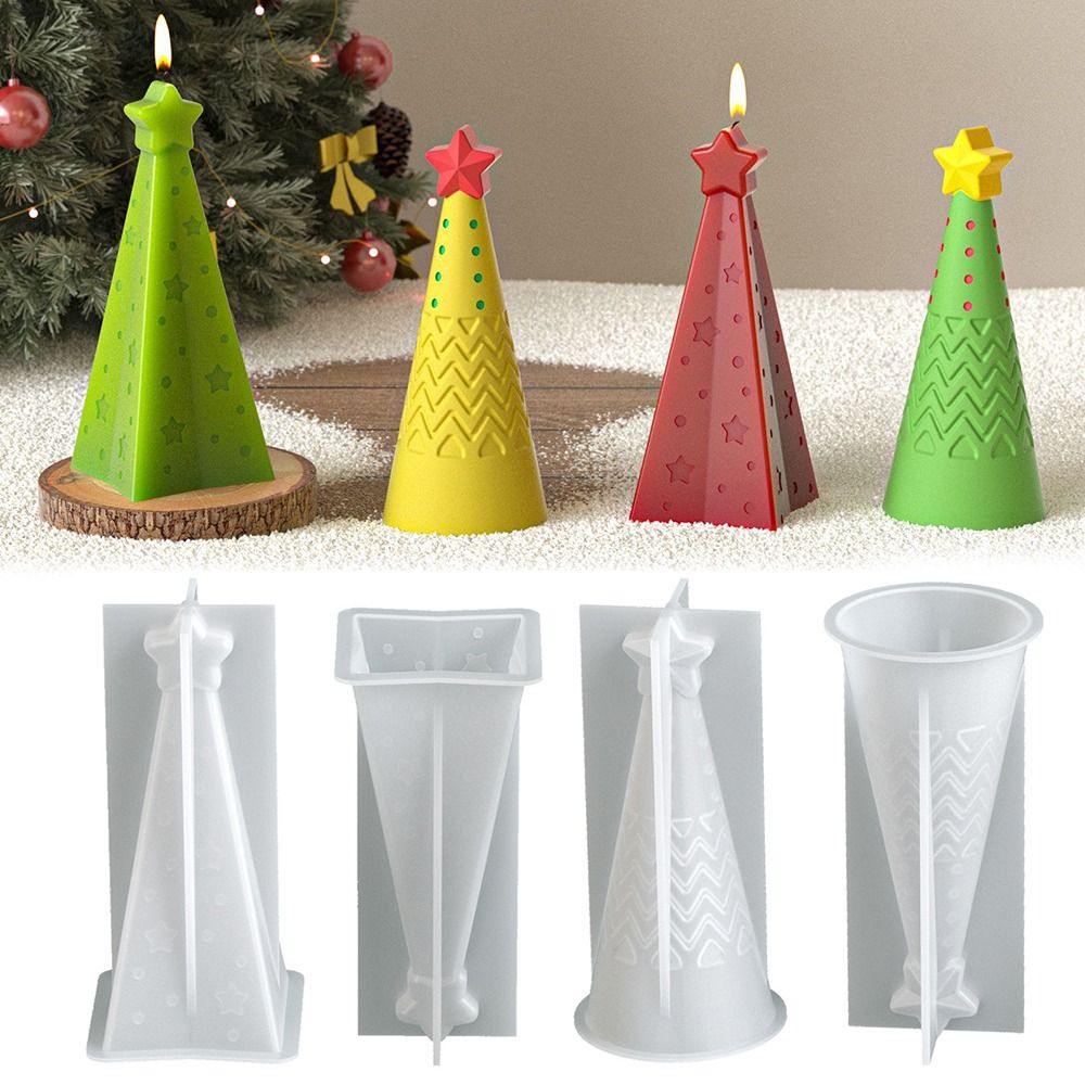 Candle Making Kit Xmas - シリコン製クリスマスコーンキャンドル型 エポキシ樹脂クリスタルキャンドル作成キット 簡単脱型 DIYクラフトケーキ樹脂型 クリスマスデコレーション
