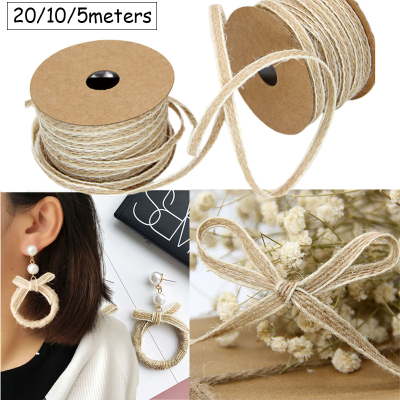 Jute Bag Packaging - 20/10/5 メートル天然ジュートロープコードストリング麻ひも黄麻布リボン工芸 DIY 縫製ホームテキスタイルジュート麻ウェディングパーティーの装飾