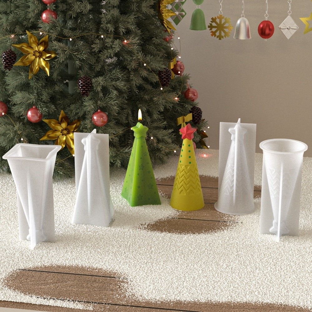 Candle Making Kit Xmas - 新しいシリコン製クリスマスコーンキャンドル型 エポキシ樹脂DIYクラフトキャンドル作成キット 手作りクリスタルケーキ樹脂型 クリスマスデコレーション