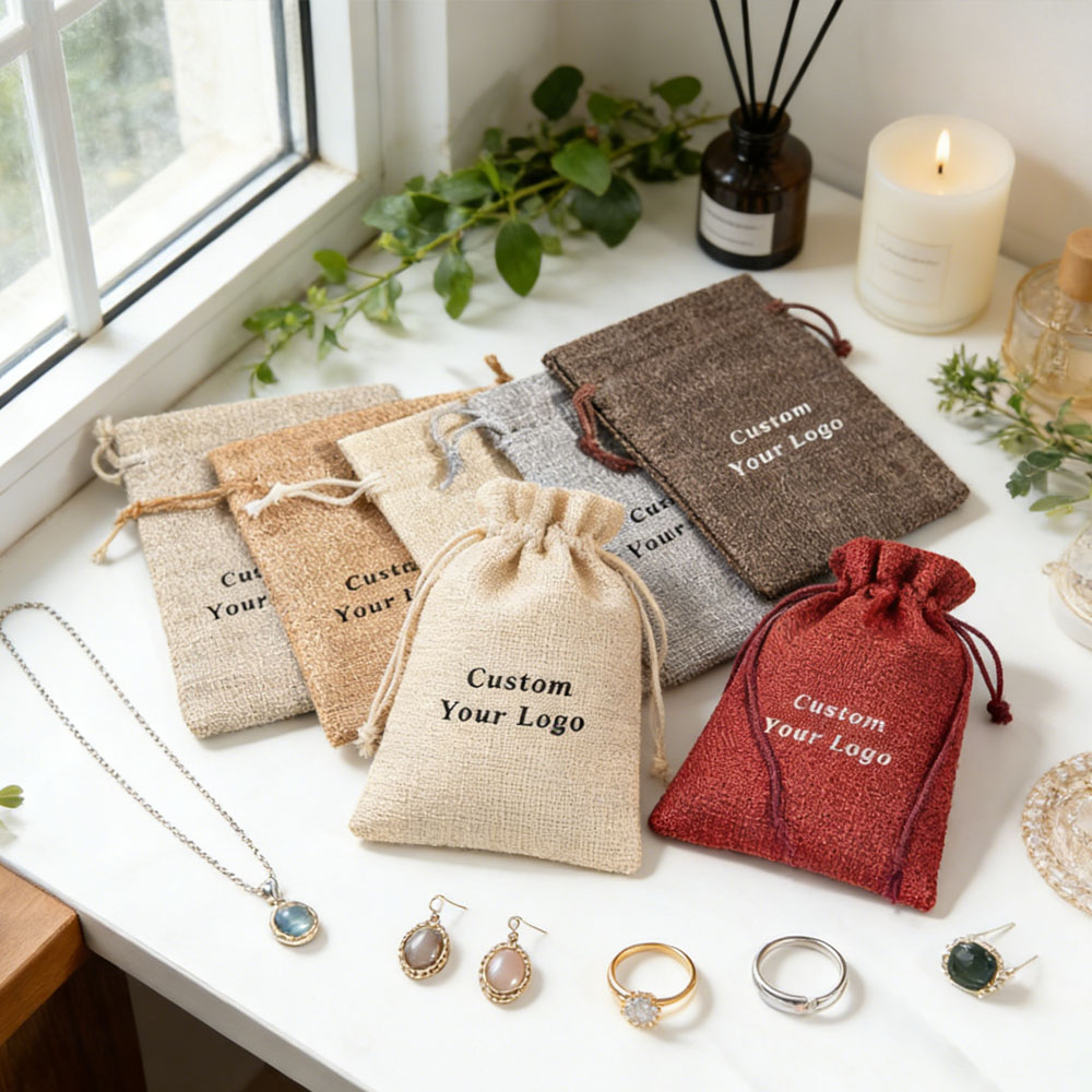 Jute Bag Packaging - 100 個パーソナライズされたロゴ麻袋ギフトバッグ巾着付き再利用可能なジュエリー包装ナチュラルリネンジュート結婚式の記念品ギフトポーチ