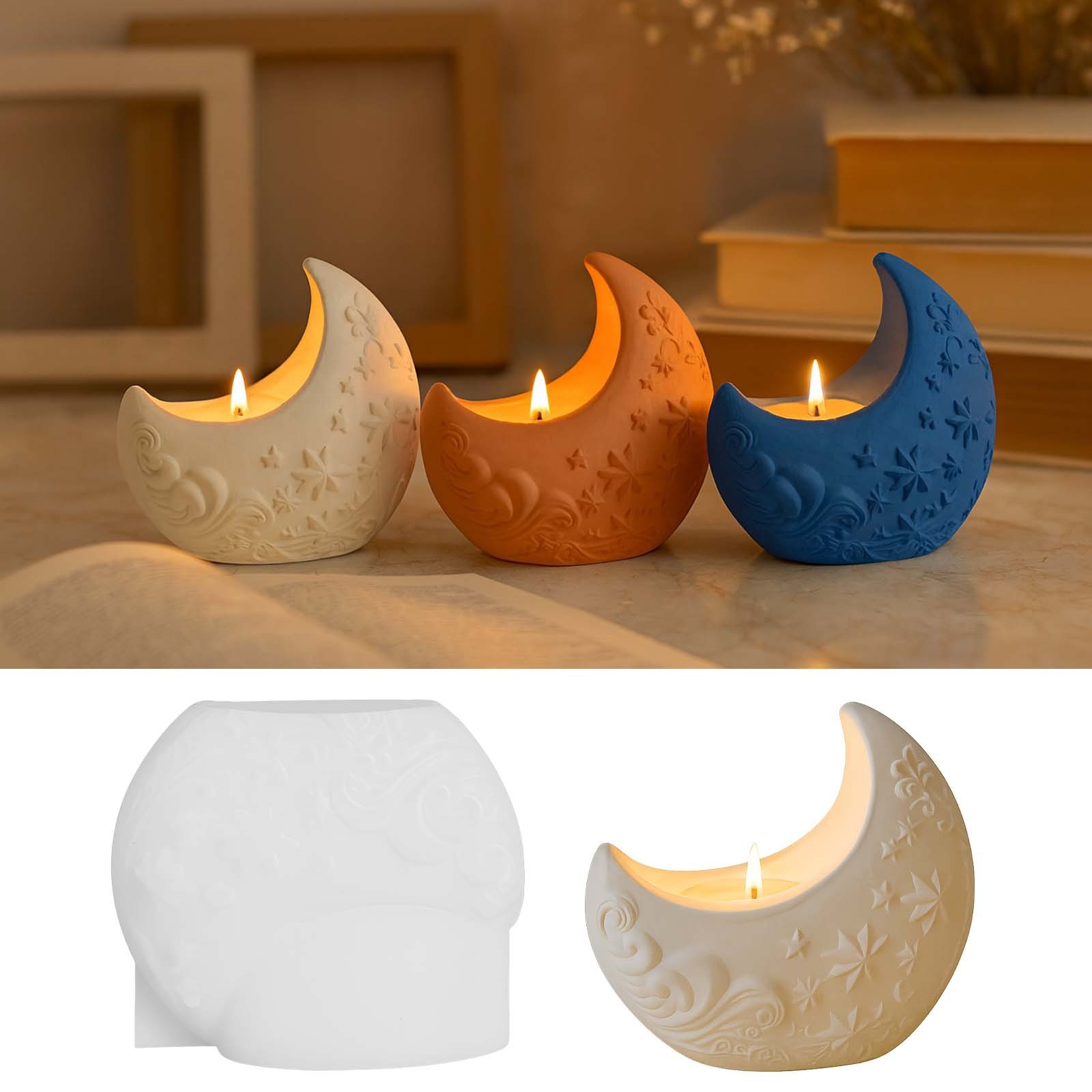 3Dレリーフムーン石膏樹脂型DIYキャンドルホルダー石鹸作り - Candle Making Process のレビューと価格