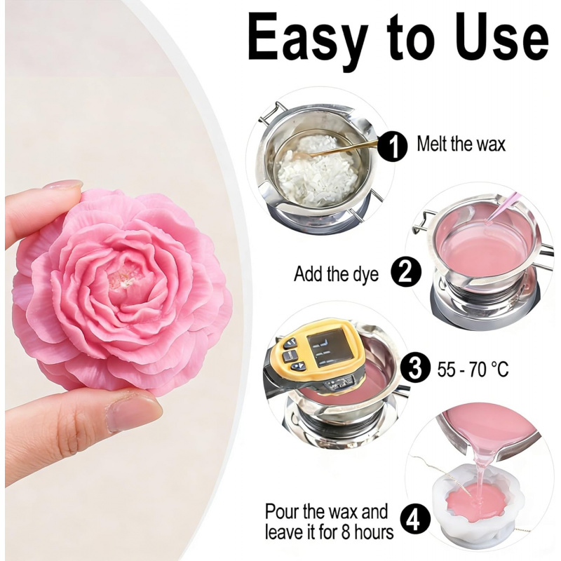 5フラワーキャンドルモールドセット、3D花柄シリコンキャンド - Candle Making Kit のレビューと価格