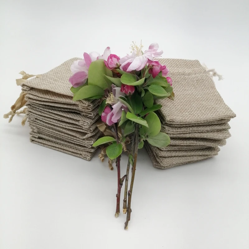 100 個シルクリボン綿ジュートバッグ黄麻布ギフトサシェポー - Jute Bag Packaging のレビューと価格