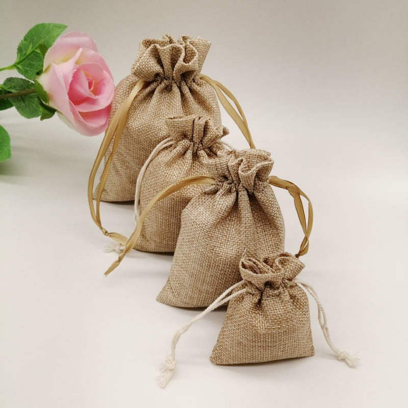 10-1000 ピース/ロットジュートリネンバッグ巾着ギフト - Jute Bag Packaging のレビューと価格