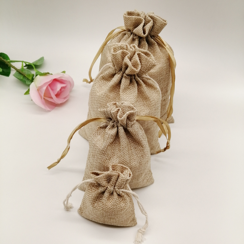 10-1000 ピース/ロットジュートリネンバッグ巾着ギフト - Jute Bag Packaging のレビューと価格