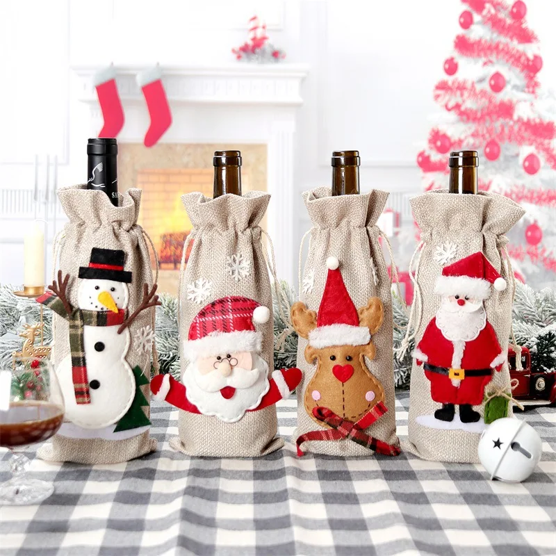 クリスマスワインボトルカバーバッグ、クリスマス、雪だるま、サ - Jute Bag Packaging のレビューと価格