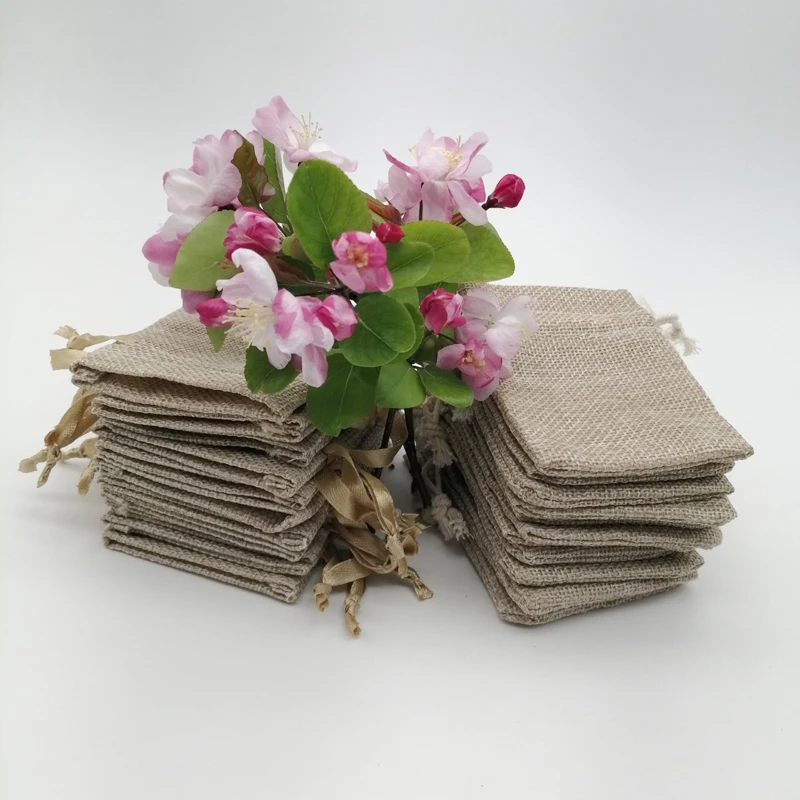200 個シルクリボン綿巾着包装ミニキャンディポーチジュート - Jute Bag Packaging のレビューと価格